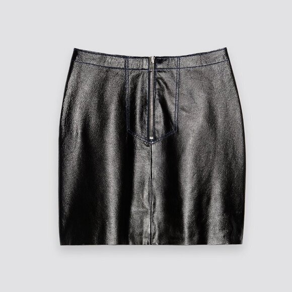 NWOT Sandro black & blue stitching leather mini skirt, L - Picture 6 of 9